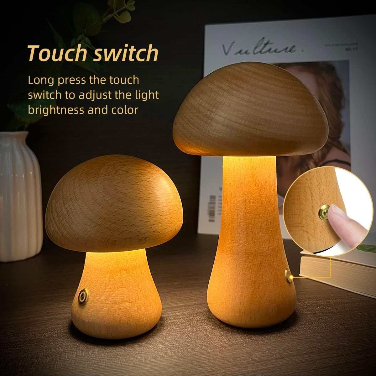 Wooden Night Light Cute Mushroom