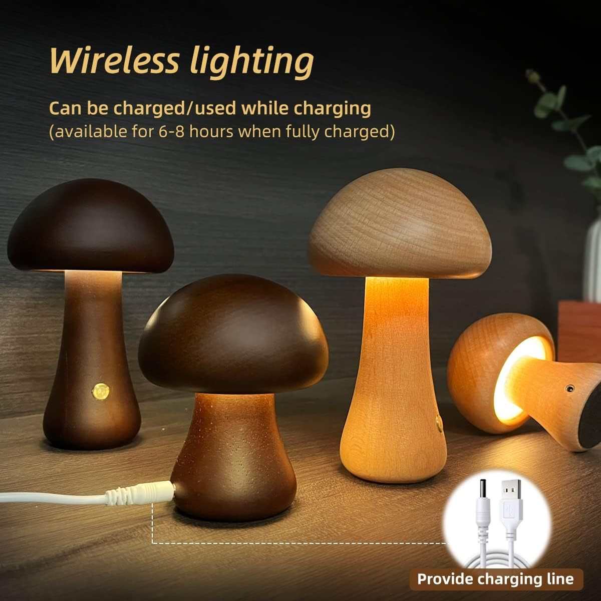 Wooden Night Light Cute Mushroom
