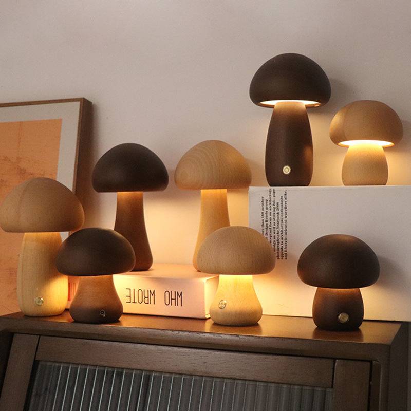 Wooden Night Light Cute Mushroom