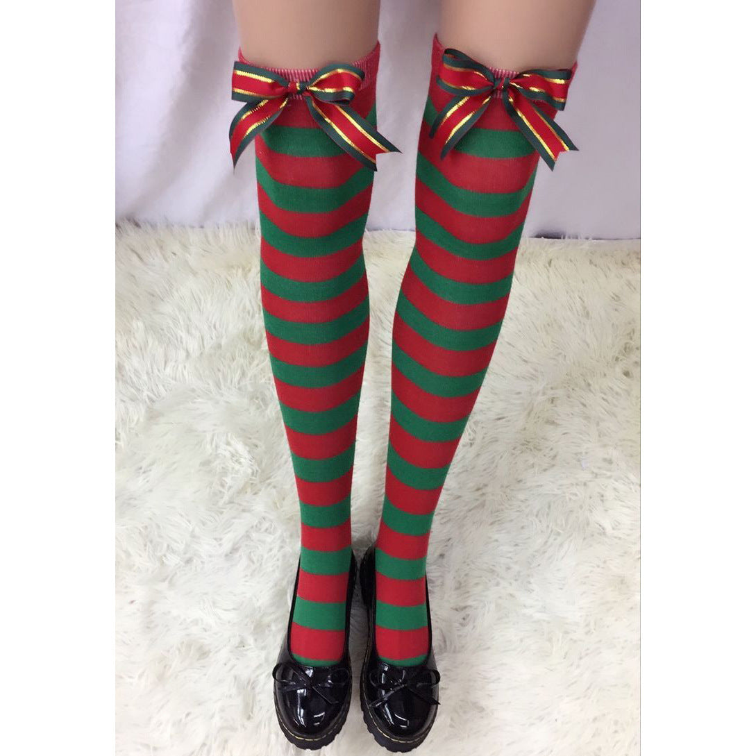 Christmas Bow Stripe Socks 