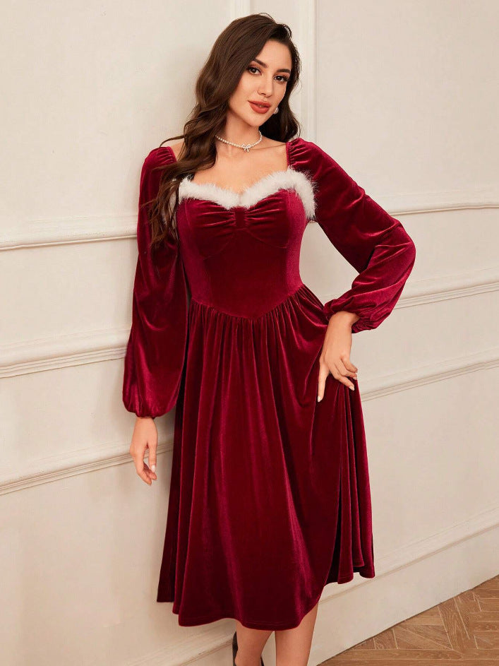 Vintage Red Velvet Christmas Dress