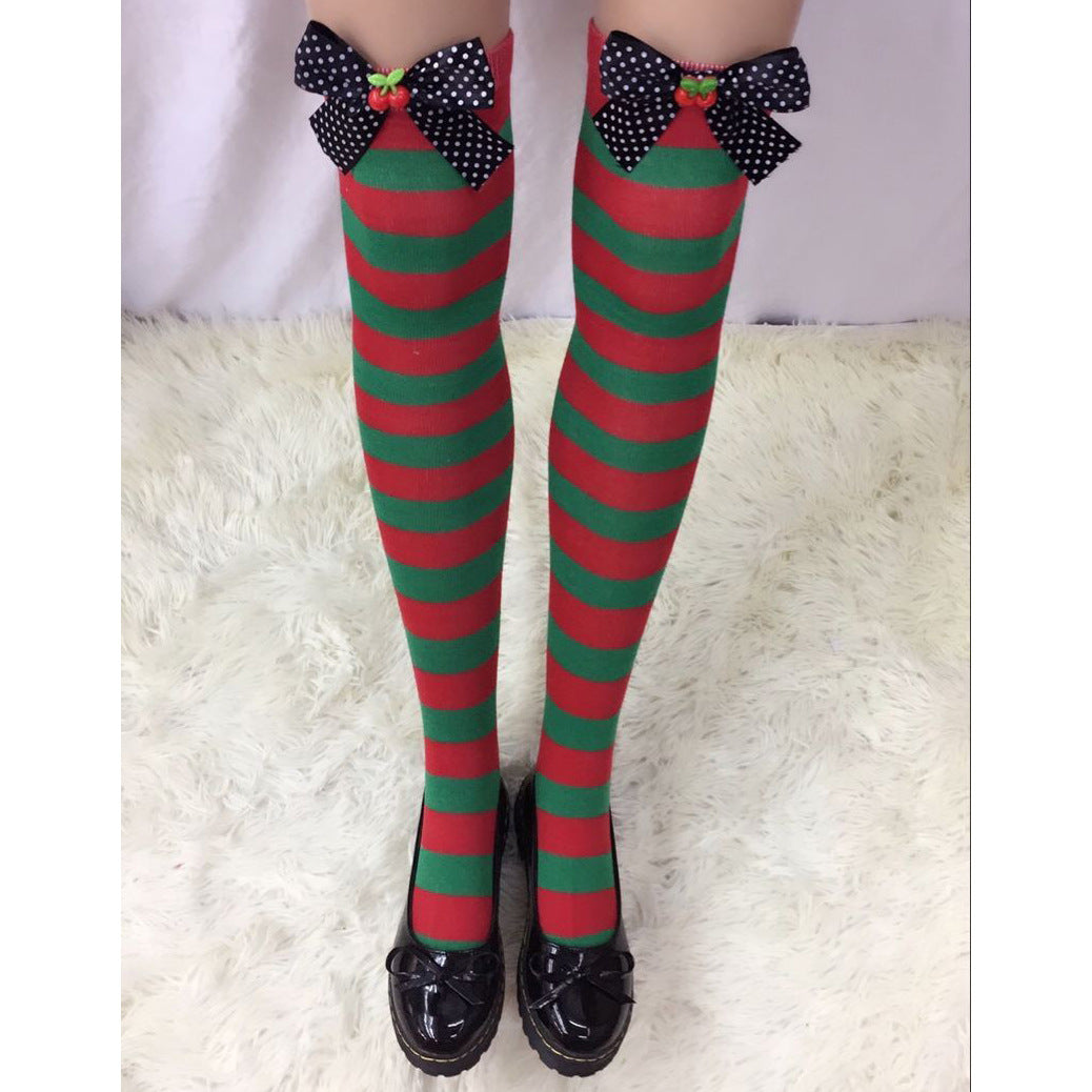 Christmas Bow Stripe Socks 
