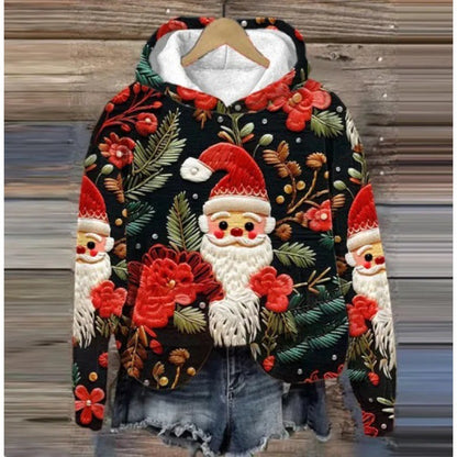 Printed Christmas Holiday Hoodie – Casual Festive Sweater