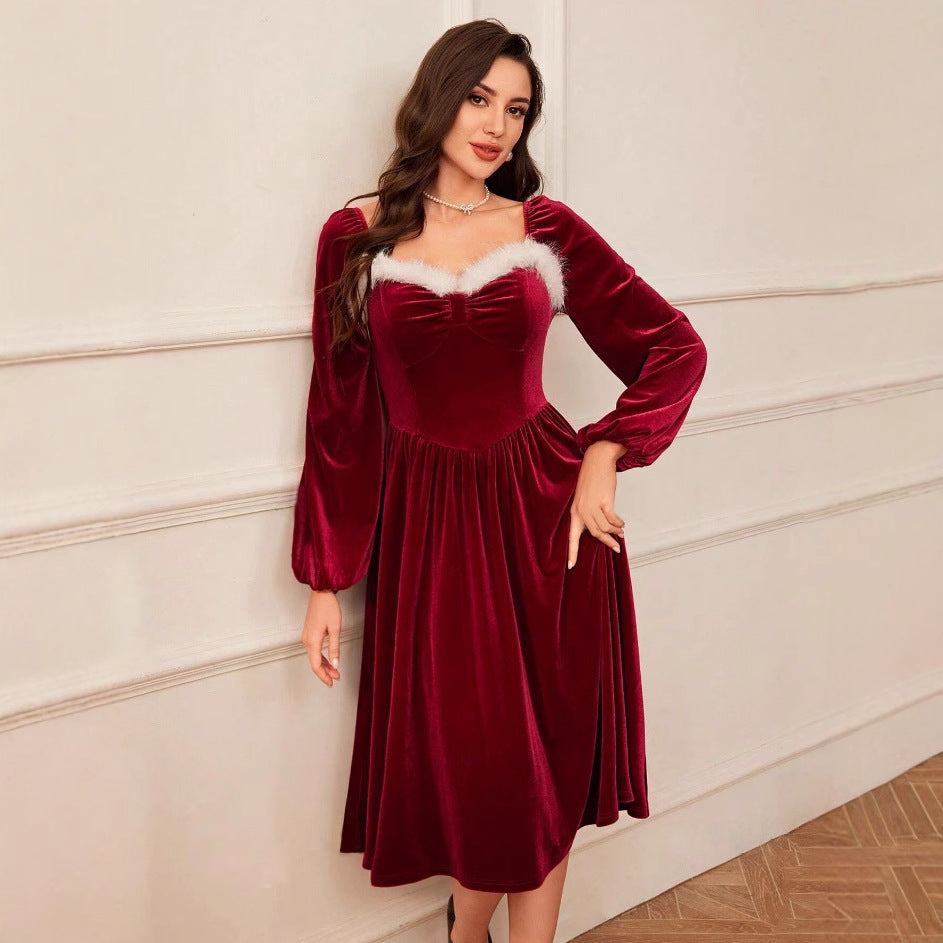 Vintage Red Velvet Christmas Dress