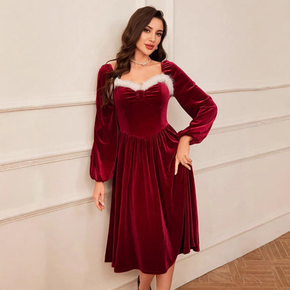 Vintage Red Velvet Christmas Dress