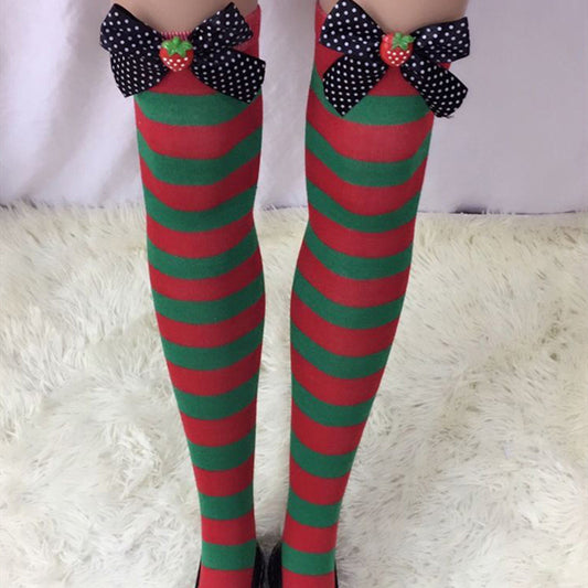 Christmas Bow Stripe Socks 