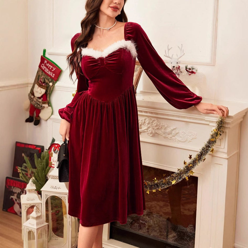 Vintage Red Velvet Christmas Dress