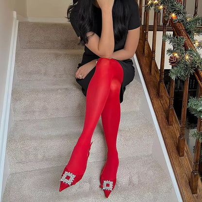 Retro Red New Year Pantyhose