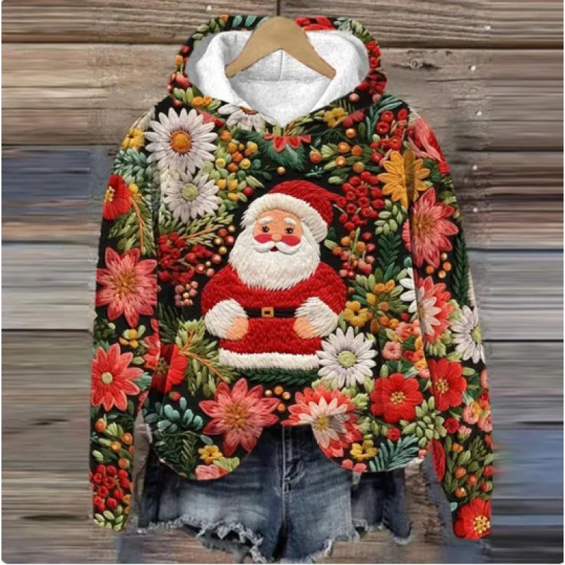 Printed Christmas Holiday Hoodie – Casual Festive Sweater