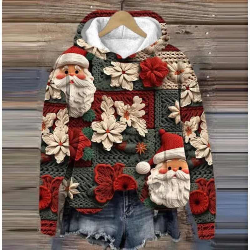 Printed Christmas Holiday Hoodie – Casual Festive Sweater